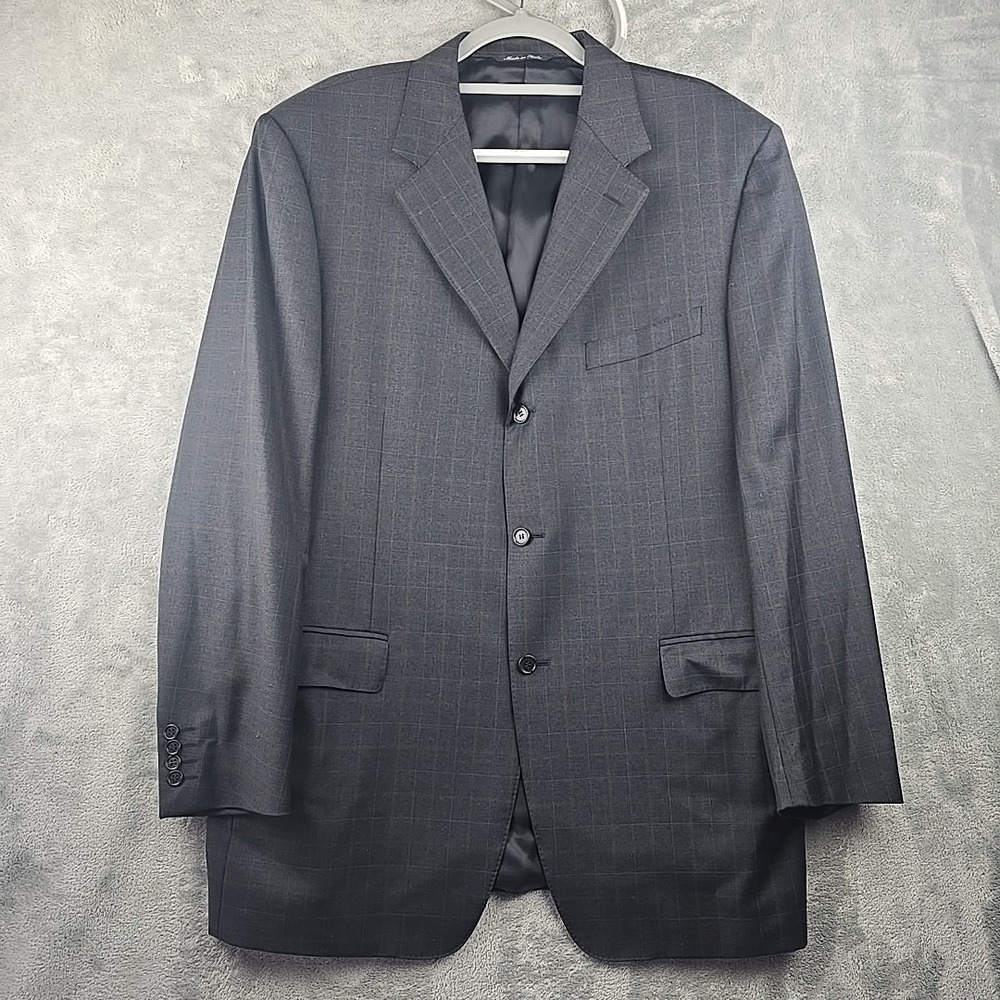 Canali Wool Blazer Sport Coat‎ Jacket Mens Size 46L US 56L EU Gray Windowpane